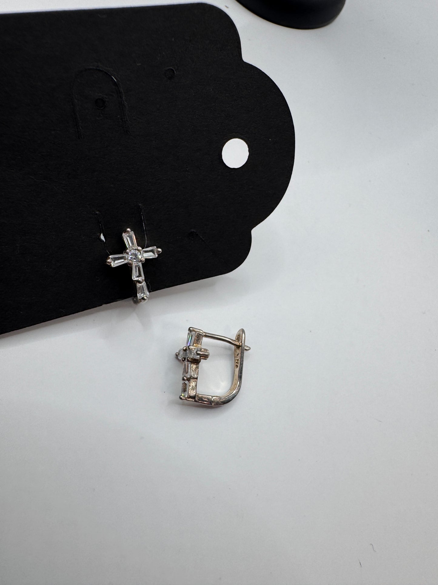 Sterling Silver 925 Cross Earrings with Crystals – English Clasp