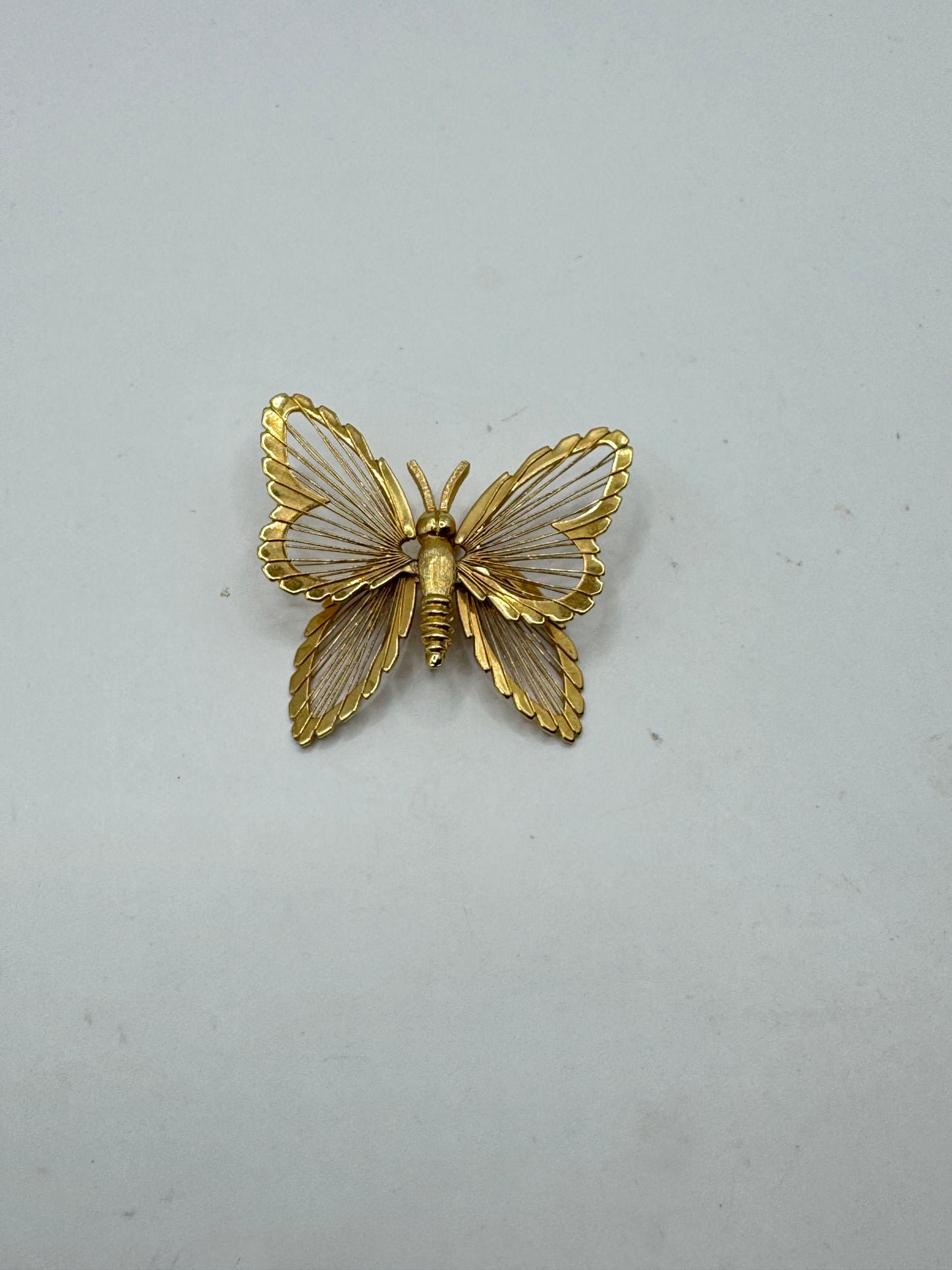 Vintage MONET Butterfly Brooch – Gold Tone Wire Wing Designer Pin 2” x 1.5”