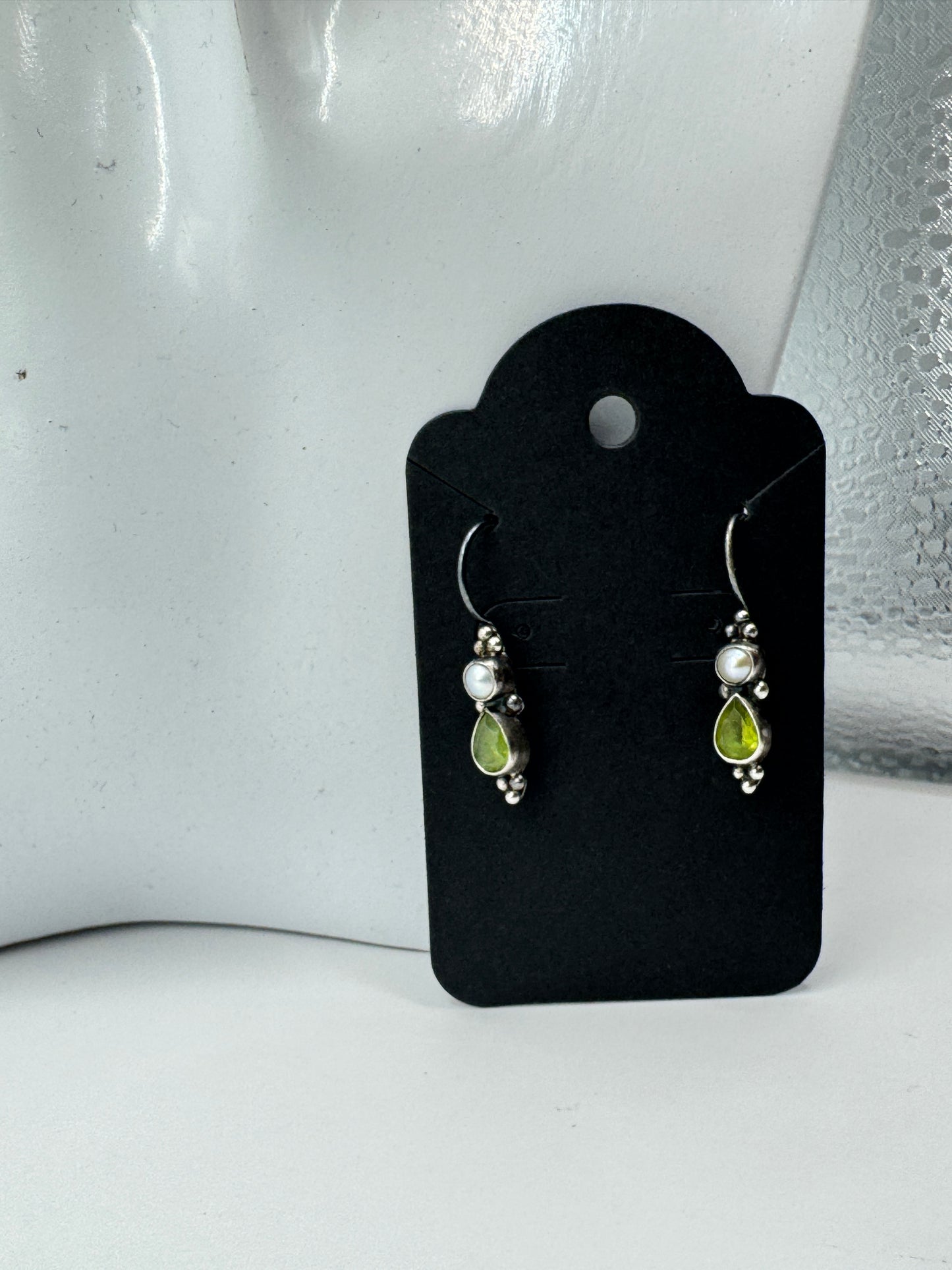 Vintage Sterling Silver Peridot & Pearl Drop Earrings – Artisan Gemstone Dangles