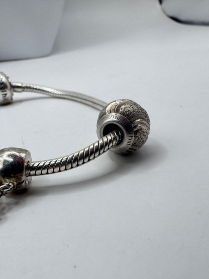 Michael Hill Sterling Silver 925 Snake Chain Charm Bracelet with 2 Michael Hill Charms & Emma & Roe Blue Diamond Charm