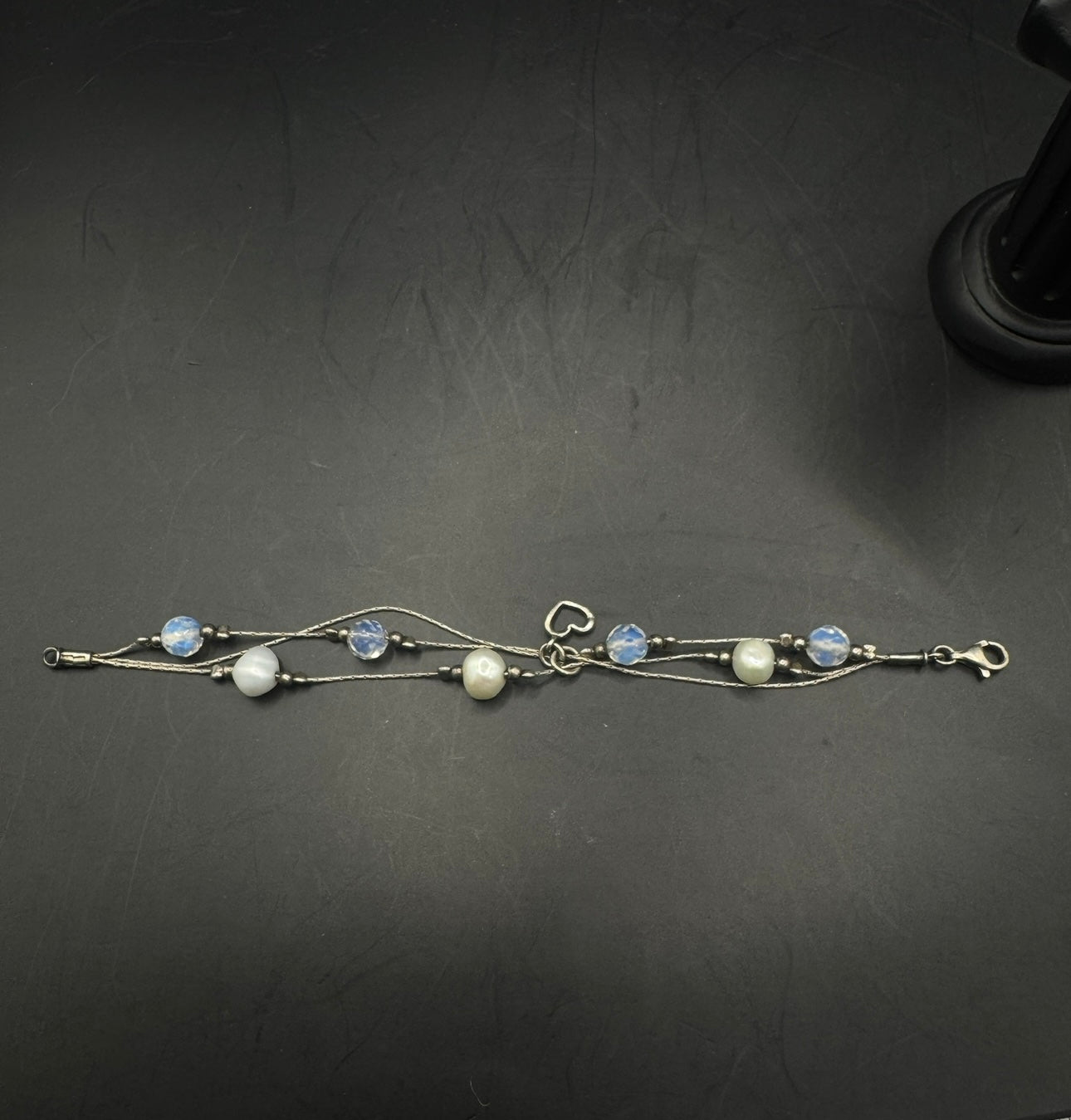 Elegant 925 Silver Bracelet with Pearl & Opalite – 7”