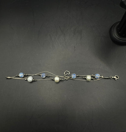 Elegant 925 Silver Bracelet with Pearl & Opalite – 7”