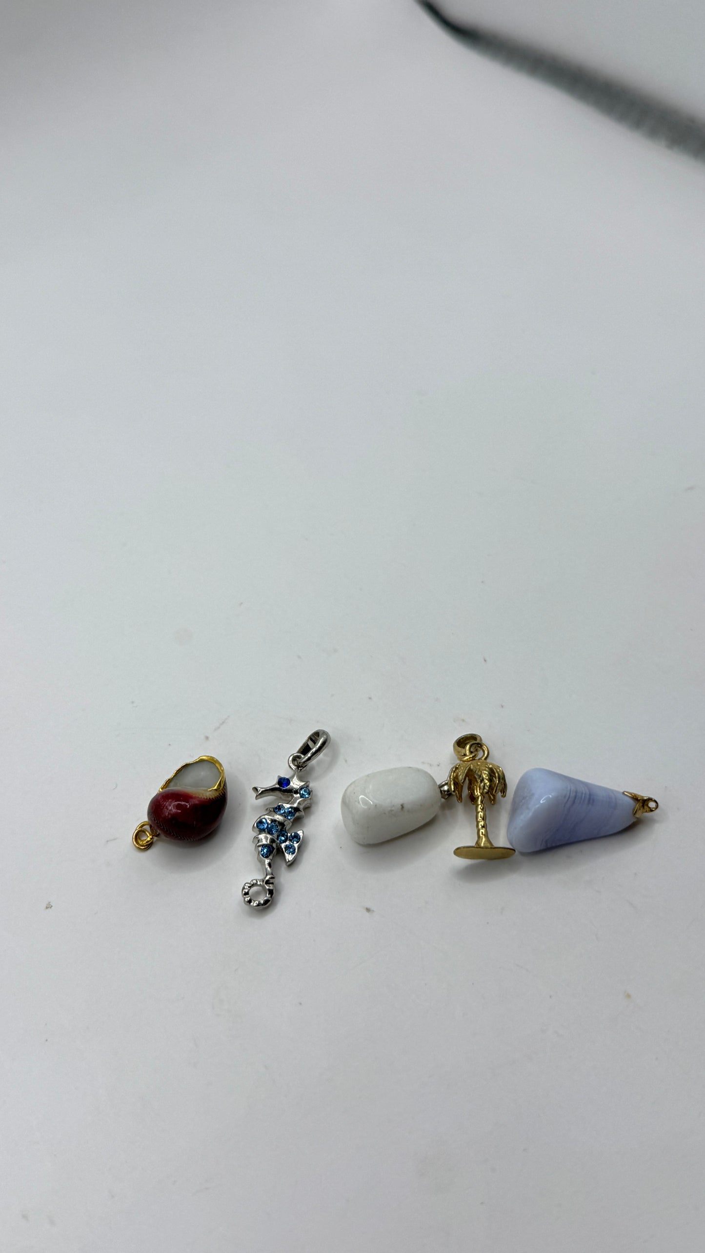 Vintage Pendant Charm Lot – Seahorse Palm Tree Stone & Enamel Charms Set