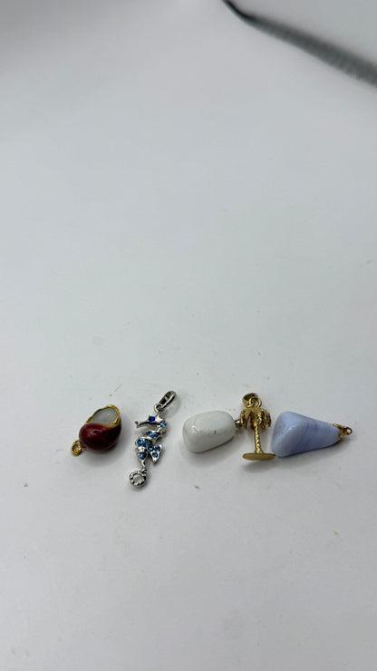 Vintage Pendant Charm Lot – Seahorse Palm Tree Stone & Enamel Charms Set