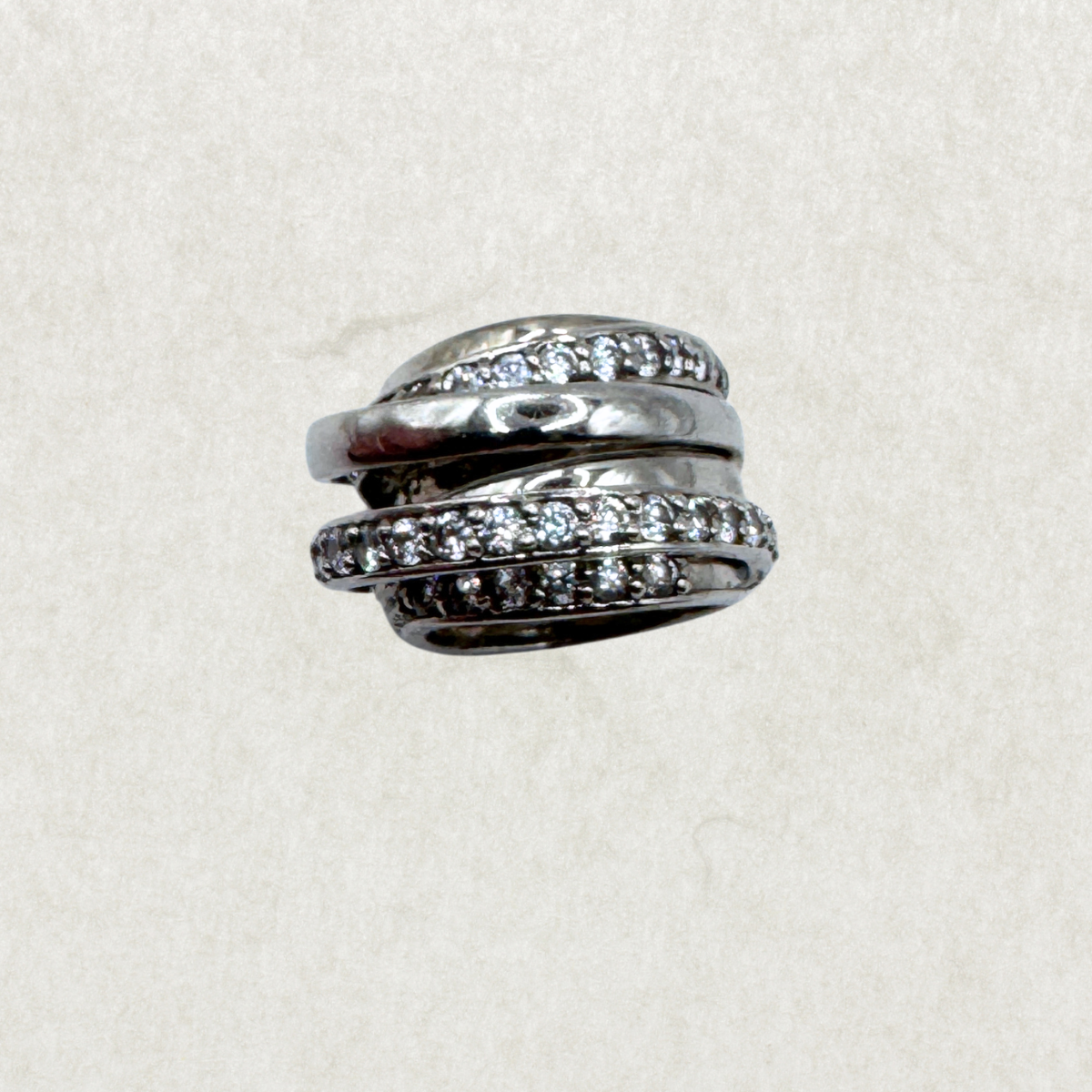 Sterling Silver 925 NH Diamond Band Ring, Size US 3.5 – One Diamond Missing