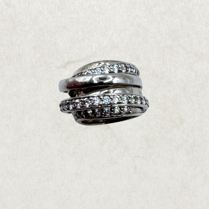 Sterling Silver 925 NH Diamond Band Ring, Size US 3.5 – One Diamond Missing