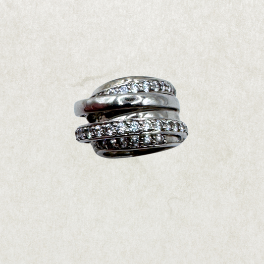 Sterling Silver 925 NH Diamond Band Ring, Size US 3.5 – One Diamond Missing