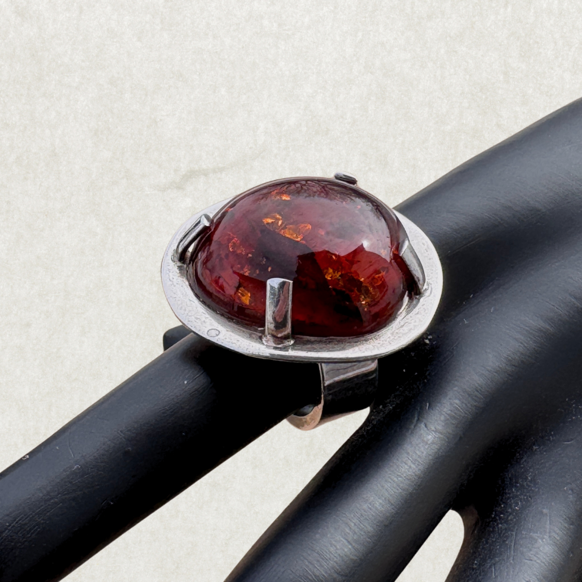 Mogens Godskesen Sterling Silver Ring with Large Baltic Amber, Size 8