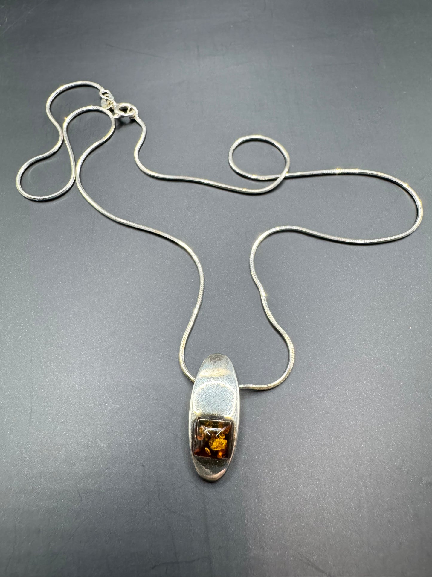 Amber Statement Pendant Necklace – 925 Sterling Silver, 17” Chain