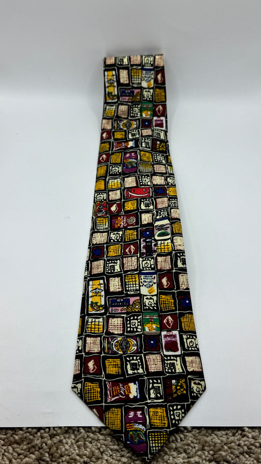 Vintage York Uniforms 100% Silk Novelty Food Print Tie, Black Multicolor