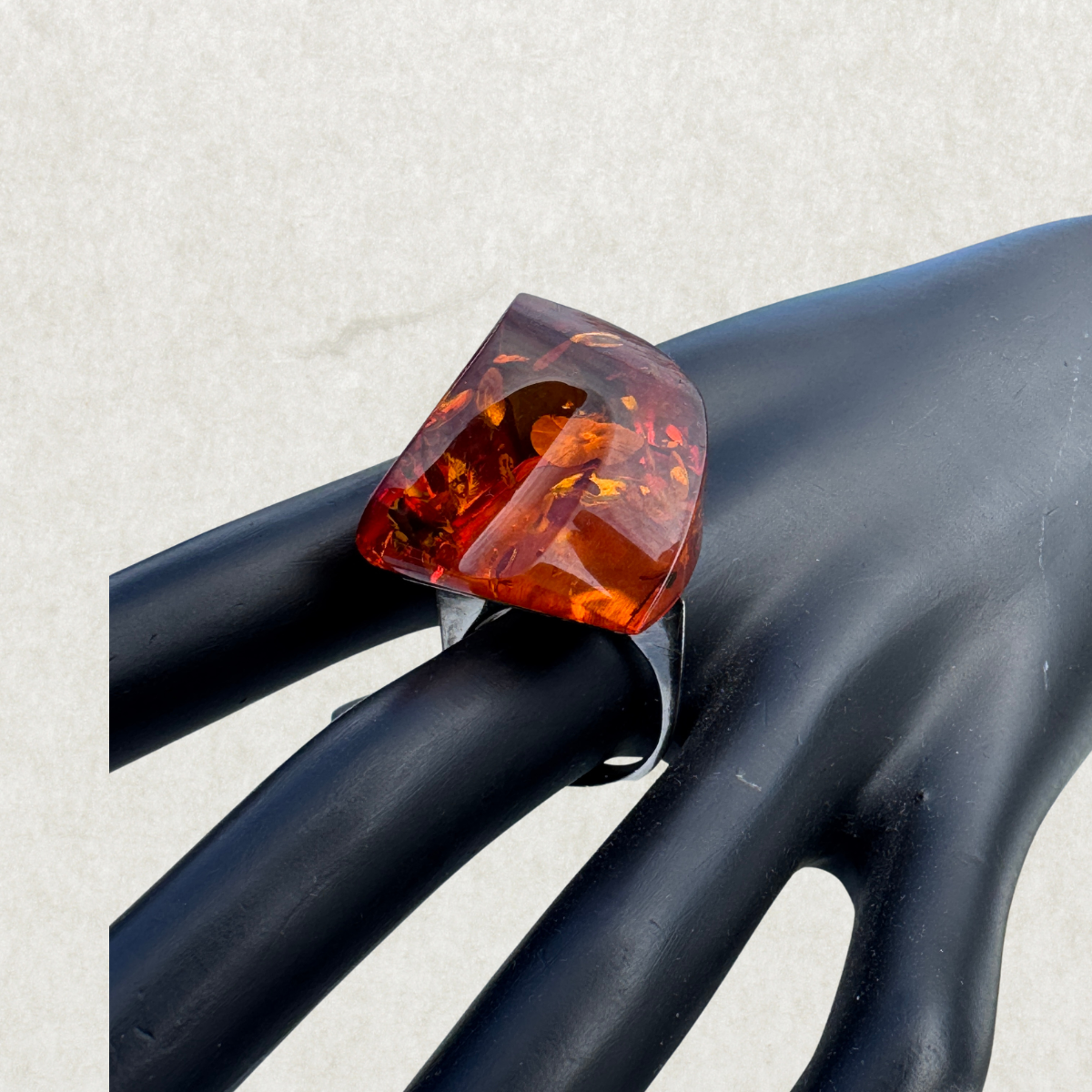 Massive Baltic Amber Ring Vintage Amber Sterling Silver 925 Sz 7.5 Chunky Statement
