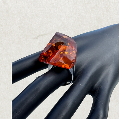 Massive Baltic Amber Ring Vintage Amber Sterling Silver 925 Sz 7.5 Chunky Statement