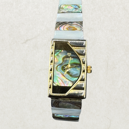 Vintage Gemtime Ladies Watch – Abalone Shell Dial & Stretch Bracelet, Working, Unique Statement Piece