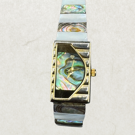 Vintage Gemtime Ladies Watch – Abalone Shell Dial & Stretch Bracelet, Working, Unique Statement Piece