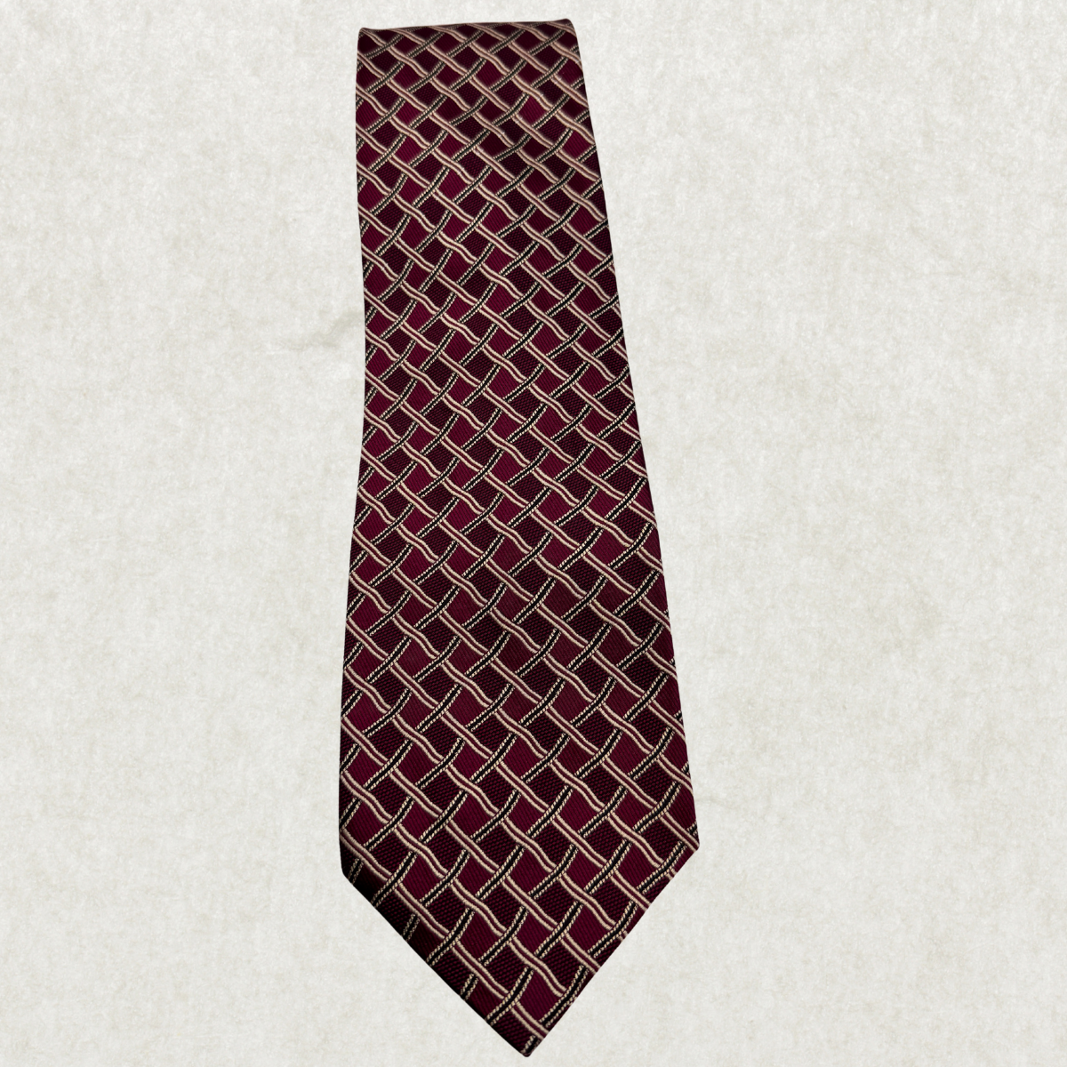Vintage Hugo Boss Silk Tie – 100% Silk, Burgundy Geometric Pattern
