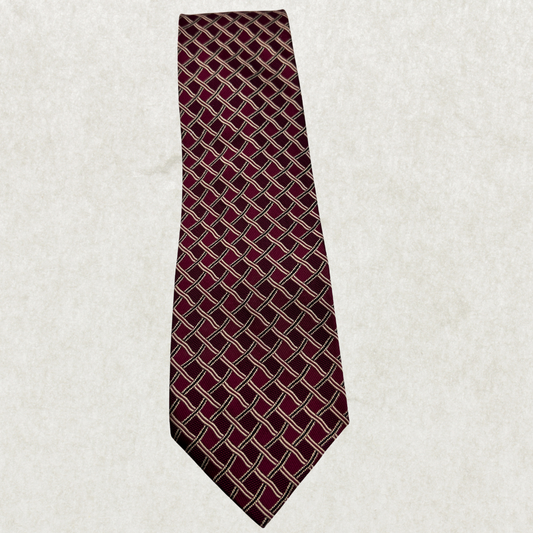 Vintage Hugo Boss Silk Tie – 100% Silk, Burgundy Geometric Pattern