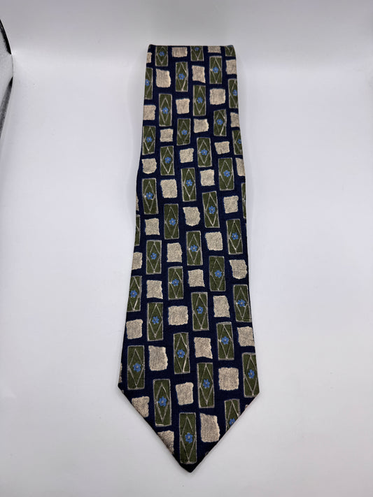 Vintage Oscar de la Renta Silk Tie – 100% Silk, Geometric Pattern
