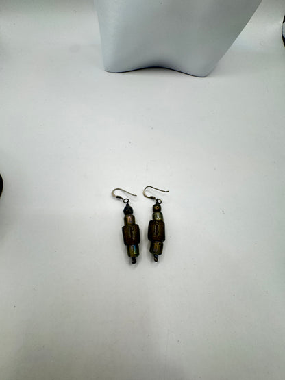 Vintage Sterling Silver Earrings with Iridescent Art Glass Beads – Excellent Condition