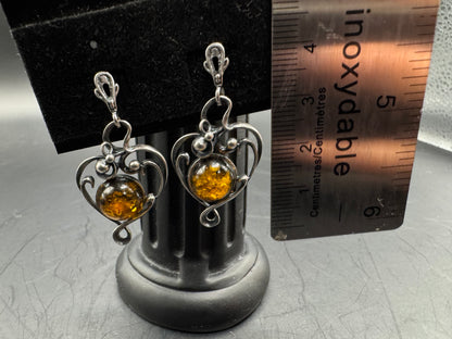 Vintage Sterling Silver & Amber Earrings