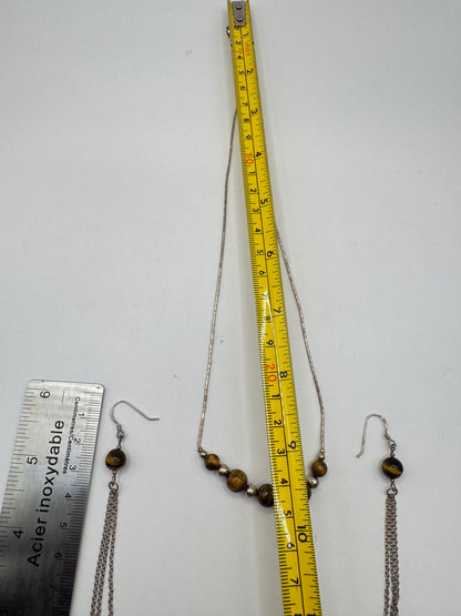 Vintage Sterling Silver Tiger’s Eye Necklace & Earring Set – Excellent Condition