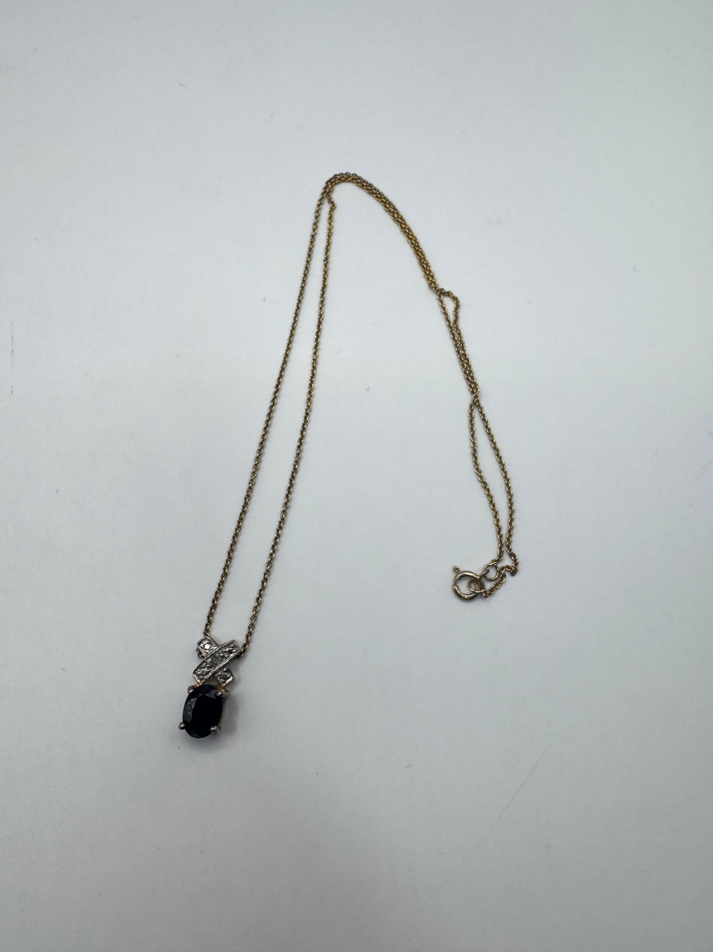Gold-Plated Sterling Silver(925) Necklace with Black Stone Pendant