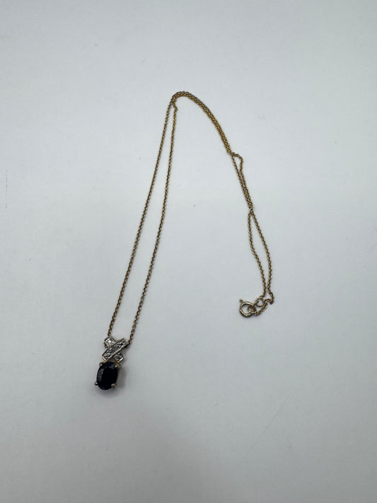 Gold-Plated Sterling Silver(925) Necklace with Black Stone Pendant
