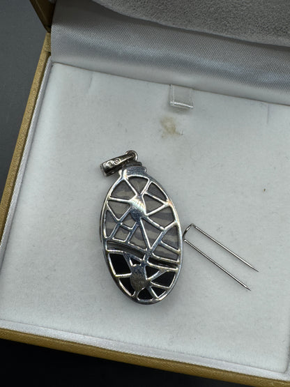 Vintage KORITE Ammolite Pendant – Sterling Silver 925 – Natural Canadian Ammolite Fossil Stone – Modern Artisan Design – New Condition