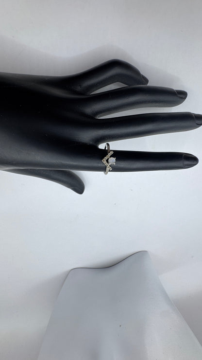 Vintage Sterling Silver Ring with Diamonds & Opal, Size 6.45 – Excellent Condition
