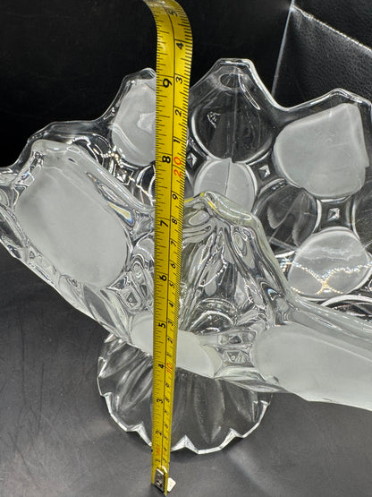 Vintage Bohemia Glass Footed Fruit Bowl – Frosted Crystal Centerpiece Made in Czechoslovakia 13.5”