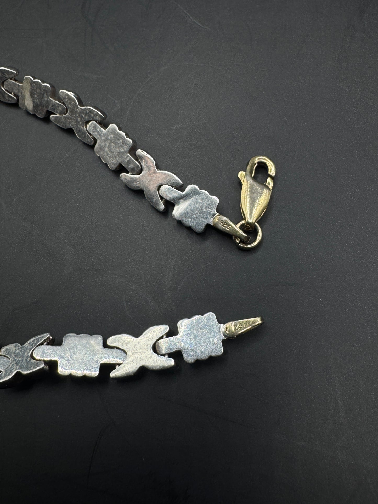 Vintage Sterling Silver 925 Bracelet – Two Tone Link Design, Italian Made, Modern Classic Style