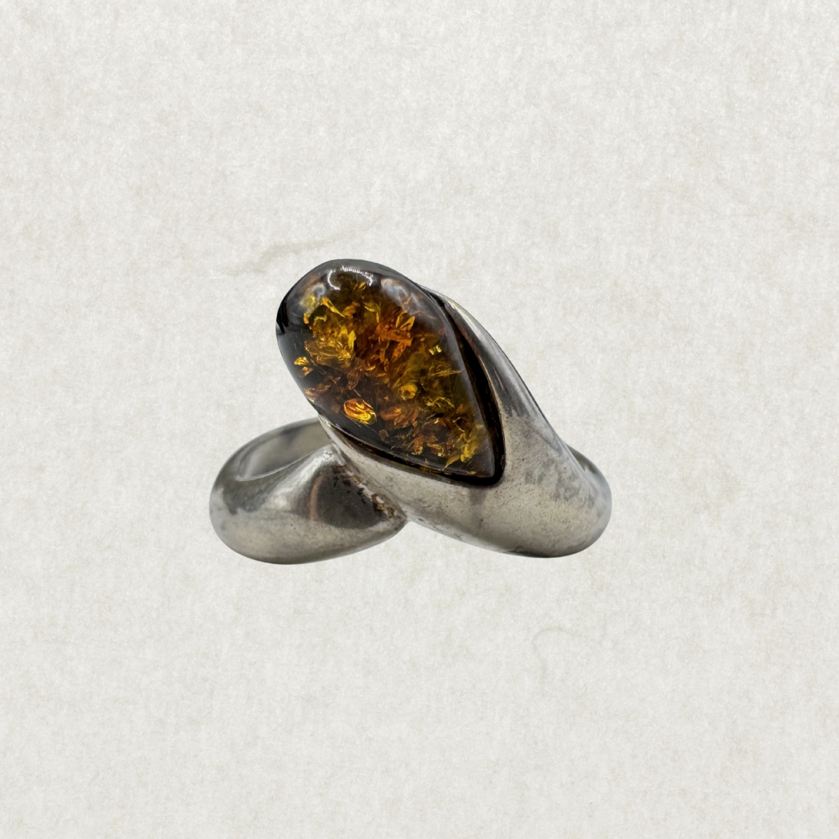 Silver Amber Marquise Twist Ring Size 6
