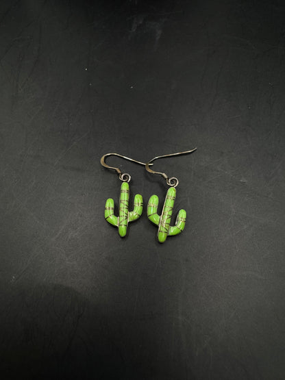 Vintage Sterling Silver Green Cactus Earrings