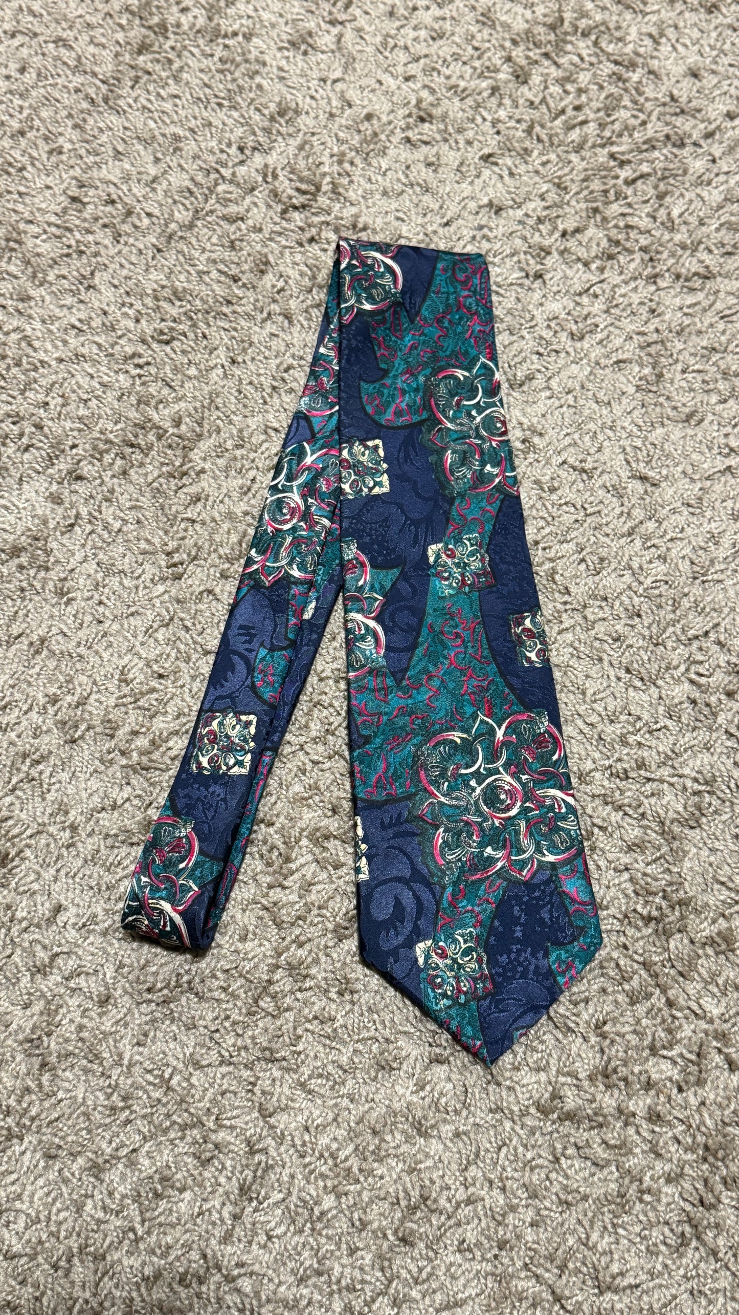 Vintage Pierre Cardin Paris Tie – Ornate Baroque Floral Pattern, 100% Silk, 56”