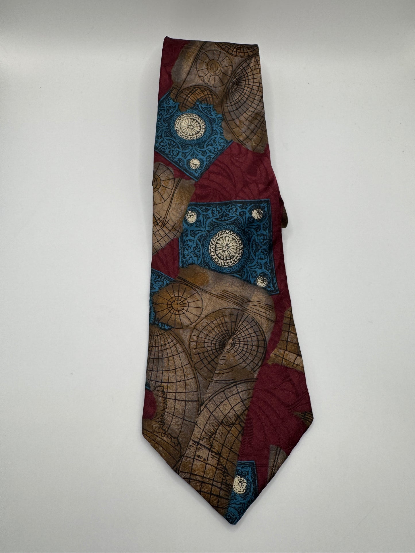 Vintage Alfani 100% Silk Tie – Geometric Map Pattern, 56” x 3.5”