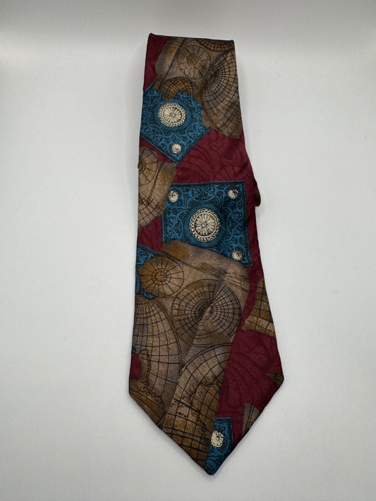 Vintage Alfani 100% Silk Tie – Geometric Map Pattern, 56” x 3.5”