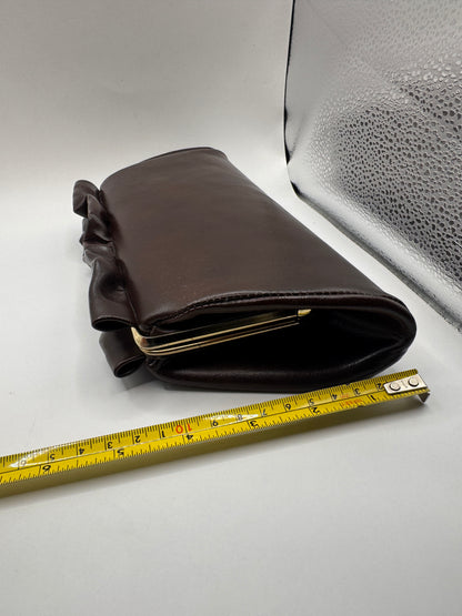 Vintage ~1940s Leather Clutch – Mid-Century, Chain Strap
