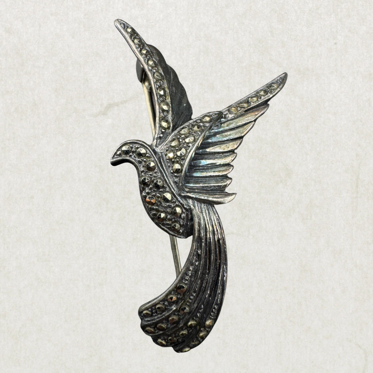 Marcasite Encrusted Bird Brooch Sterling