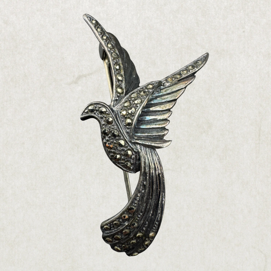 Marcasite Encrusted Bird Brooch Sterling