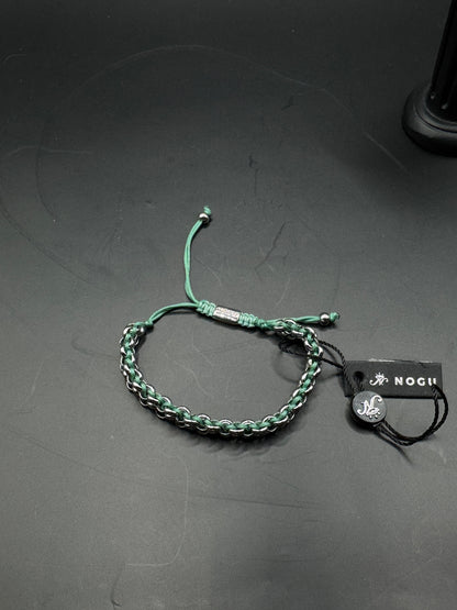 BNWT NOGU Bracelet – Green Cord & Silver Tone Chain, Adjustable, Modern Style