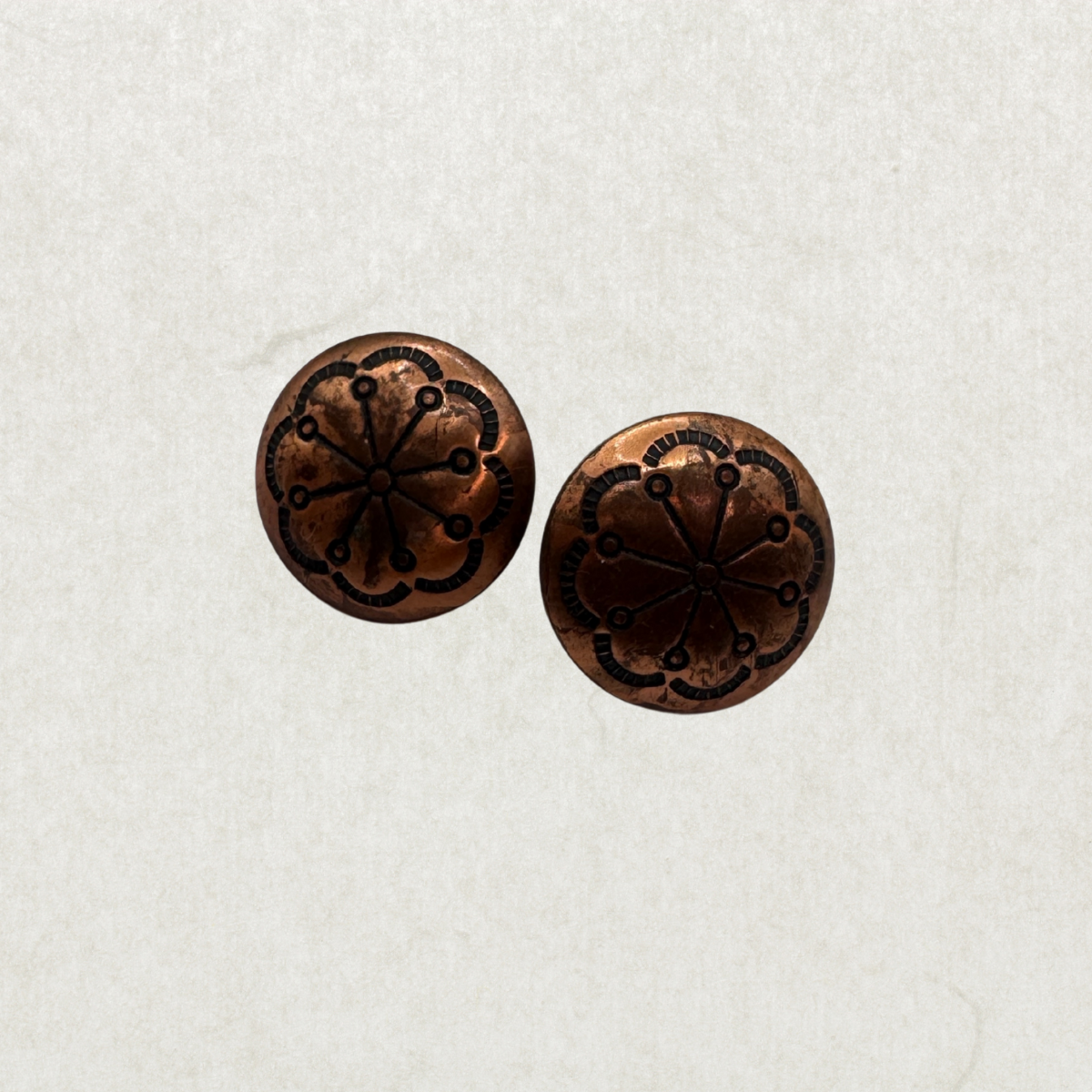 Vintage Solid Copper Clip-On Earrings – Southwest Style | 3/4” Round