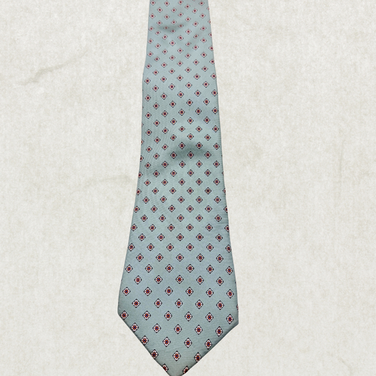 Vintage Nino Cerruti 100% Silk Tie – Light Blue Geometric Pattern, 57” x 3.5”