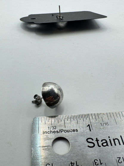 Vintage Sterling Silver Dome Stud Earrings – Minimalist Modernist Style