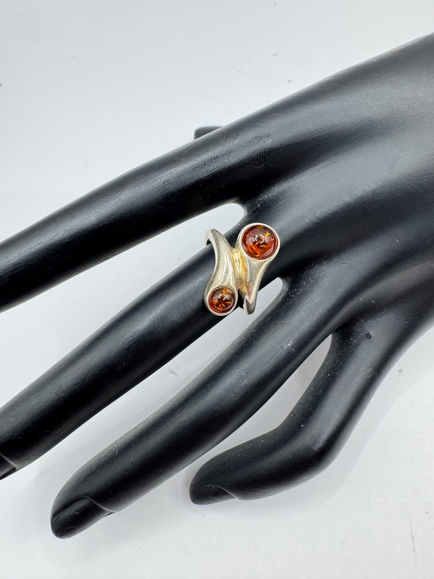 Sterling Silver Dual Amber Wave Ring Size 6