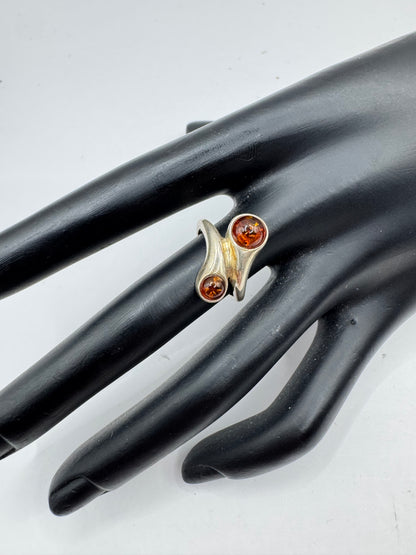 Sterling Silver Dual Amber Wave Ring Size 6