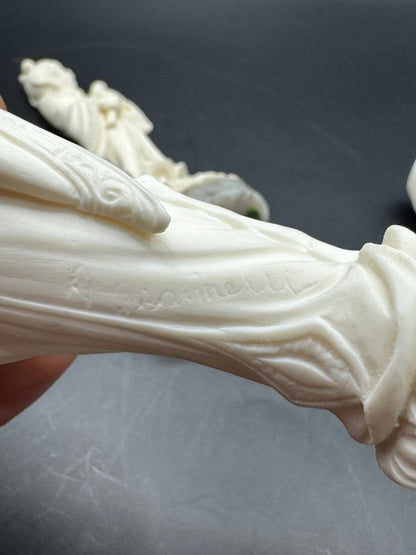 Vintage A. Giannelli Italian Alabaster Oriental Figurines Set of 3 – Signed Sculptures on Marble Bases