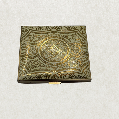 Early 1960s Italian Hand-Tooled Gold Leather Powder Compact with Mirror