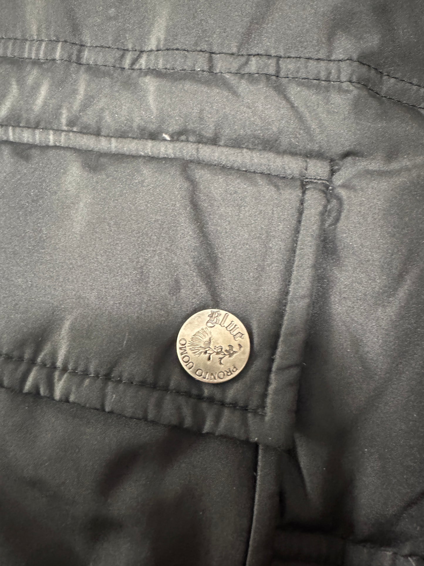 Vintage Pronto Uomo Men’s Puffer Vest – Size S, Navy, Fleece Lined, Snap Pockets