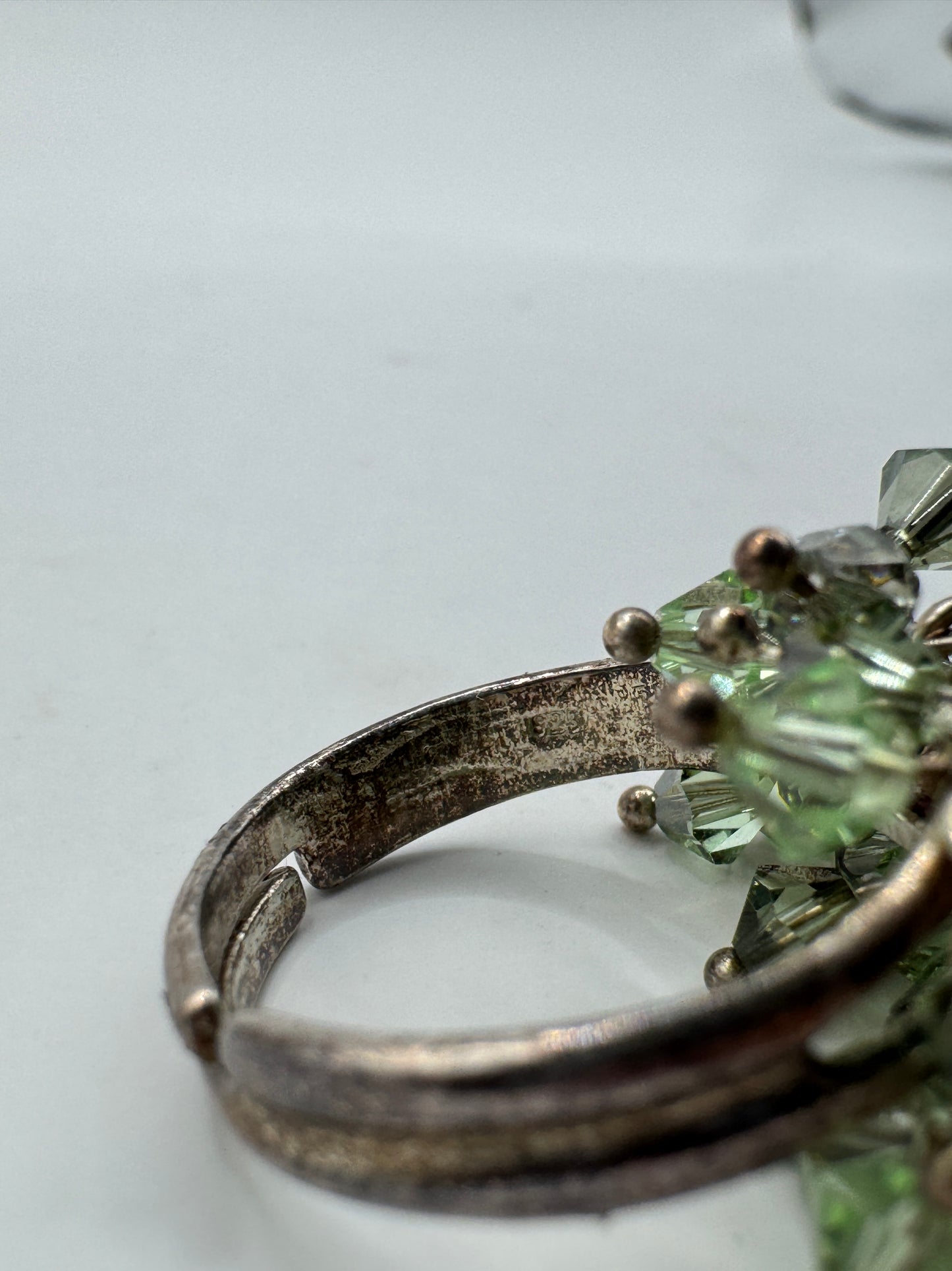 Vintage Sterling Silver Toe Ring – Green Crystal Bead Cluster, Pom Pom Style, Adjustable