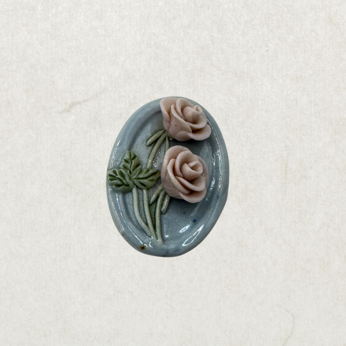 Vintage Handcrafted Porcelain Rose Brooch – Floral Ceramic Pin Signed “Marit” 3cm x 2cm