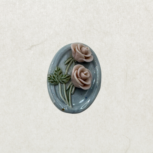 Vintage Handcrafted Porcelain Rose Brooch – Floral Ceramic Pin Signed “Marit” 3cm x 2cm